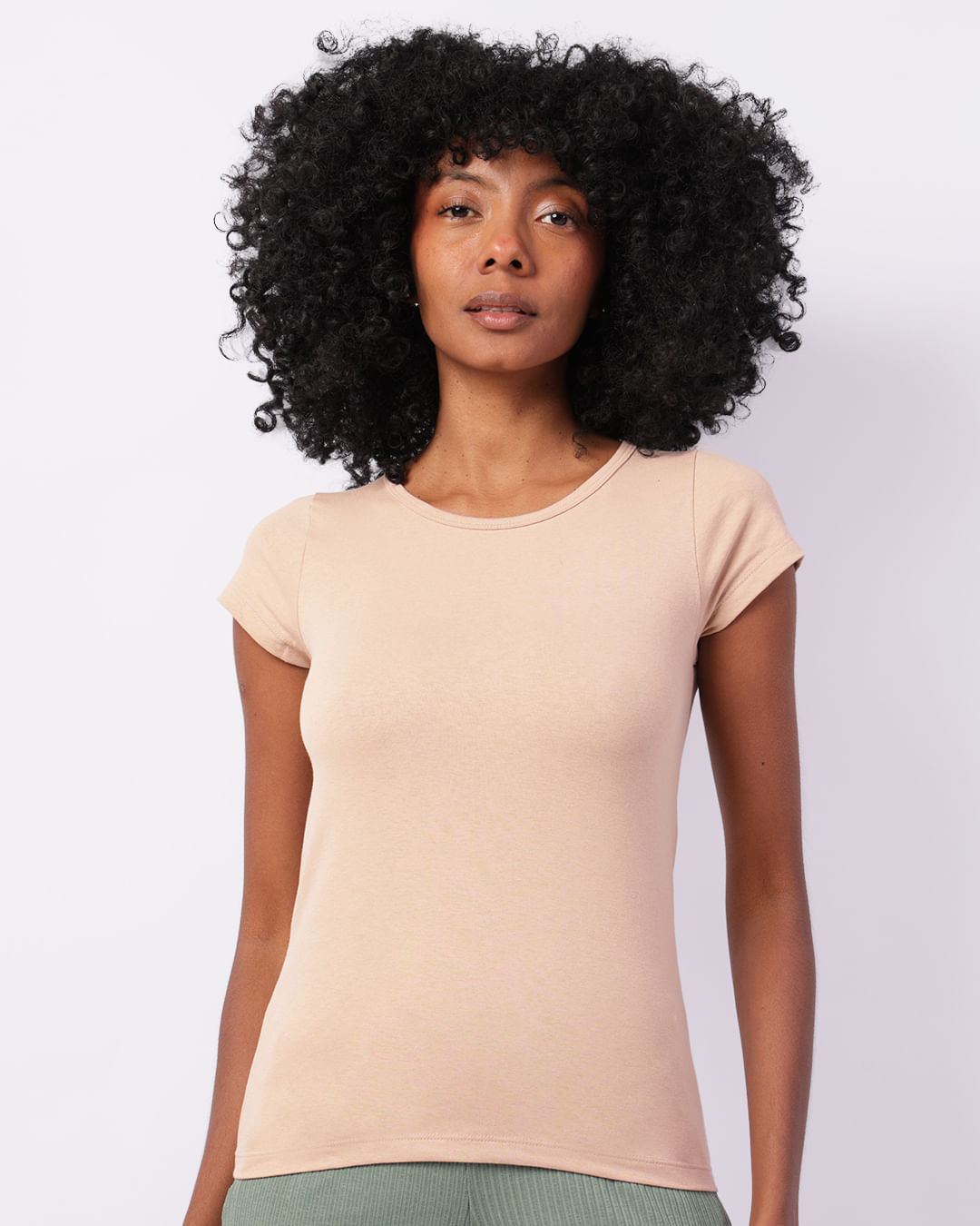 Blusa Feminina Manga Curta Básica Bege-1749138124855