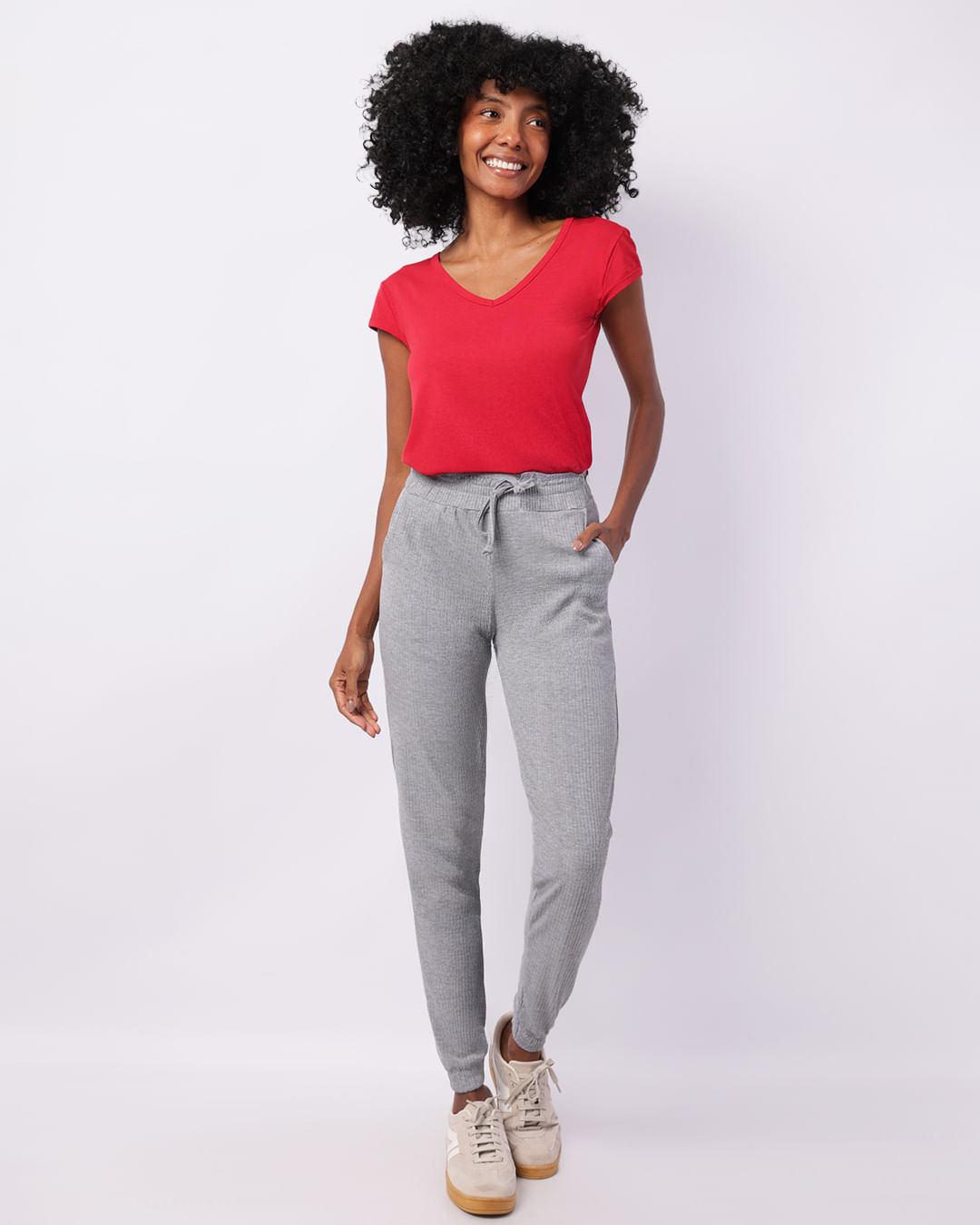 Blusa Feminina Manga Curta Decote V Básica Vermelha-1749138612944