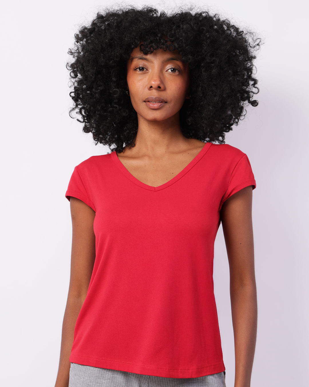 Blusa Feminina Manga Curta Decote V Básica Vermelha-1749138618488