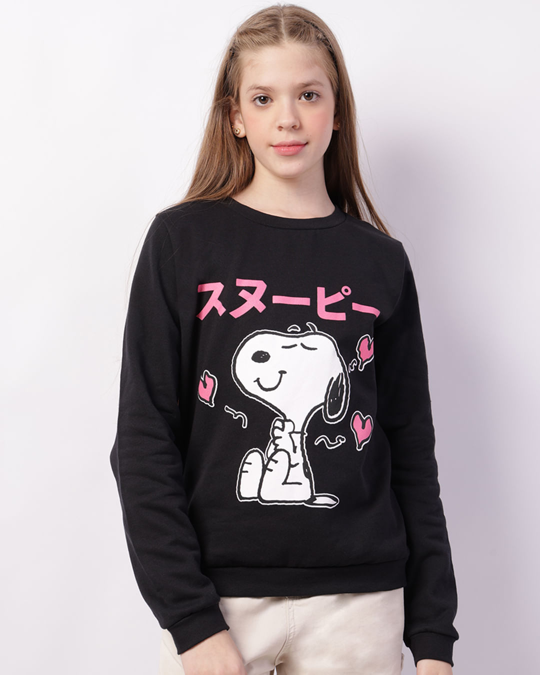 Blusão Moletom Juvenil Estampa Snoopy Preto