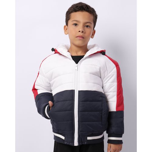 Jaqueta Infantil Puffer com Capuz Recortes Vermelha
