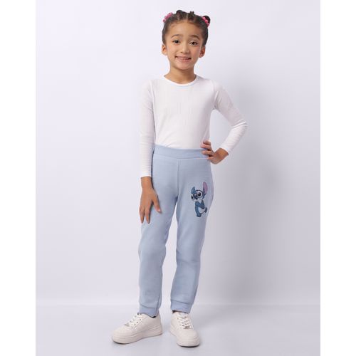 Calça Moletom Infantil Jogger Disney Stitch com Glitter Azul