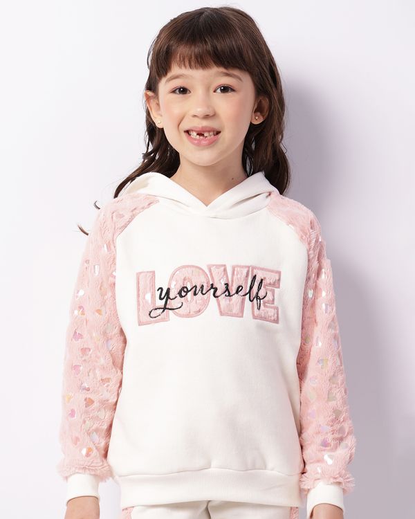 Blusão Moletom Infantil Peluciado Com Bordado Capuz Off White 8