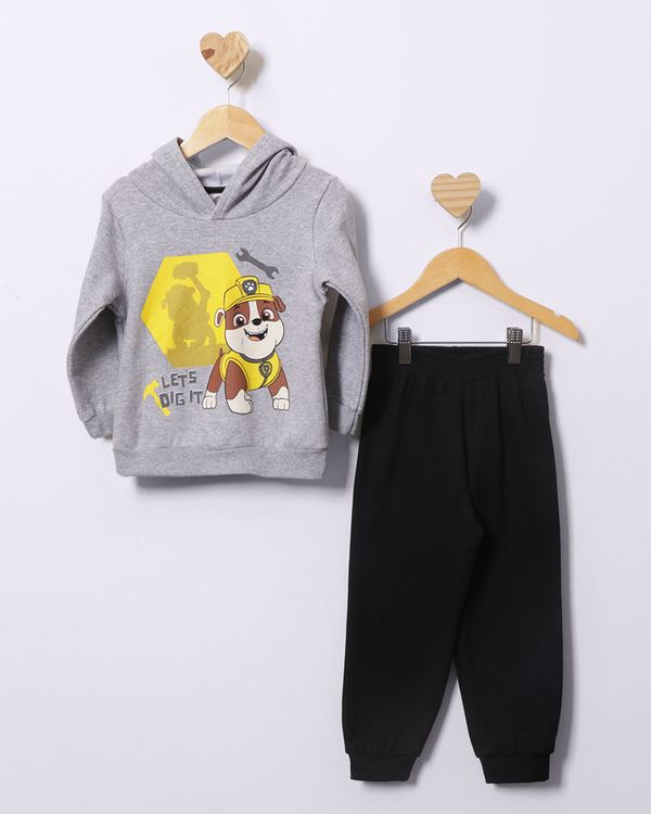 Conjunto Moletom Bebê Estampa Rubble Patrulha Canina Com Capuz Cinza 2