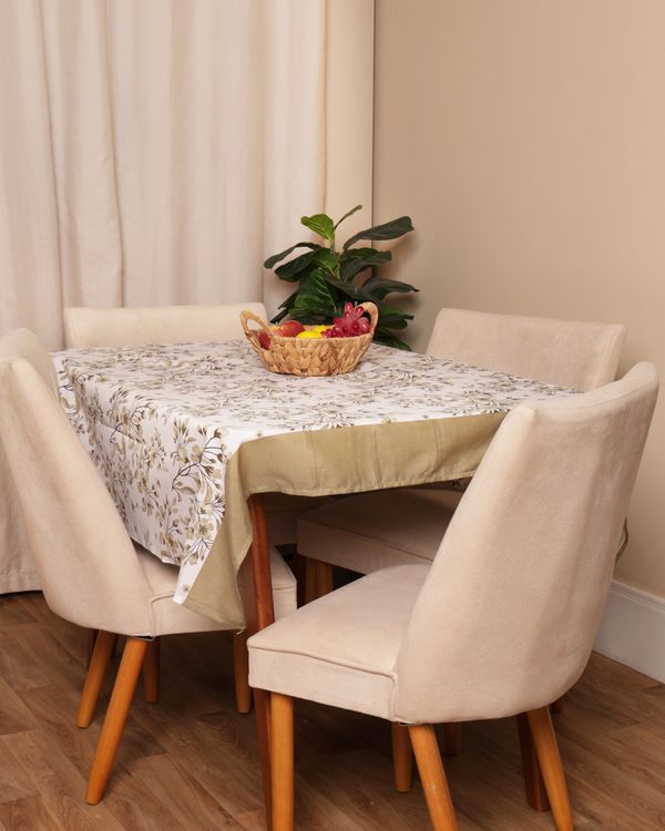 Toalha De Mesa Quadrada 140cm x 140cm Teka Estampa Floral Branco UN