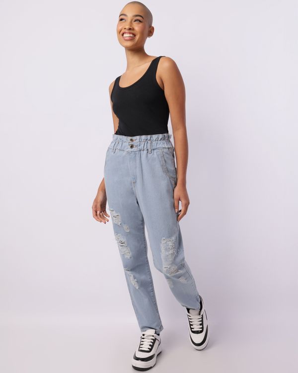 Calça Jeans Feminina Clochard Destroyed Azul Claro 36