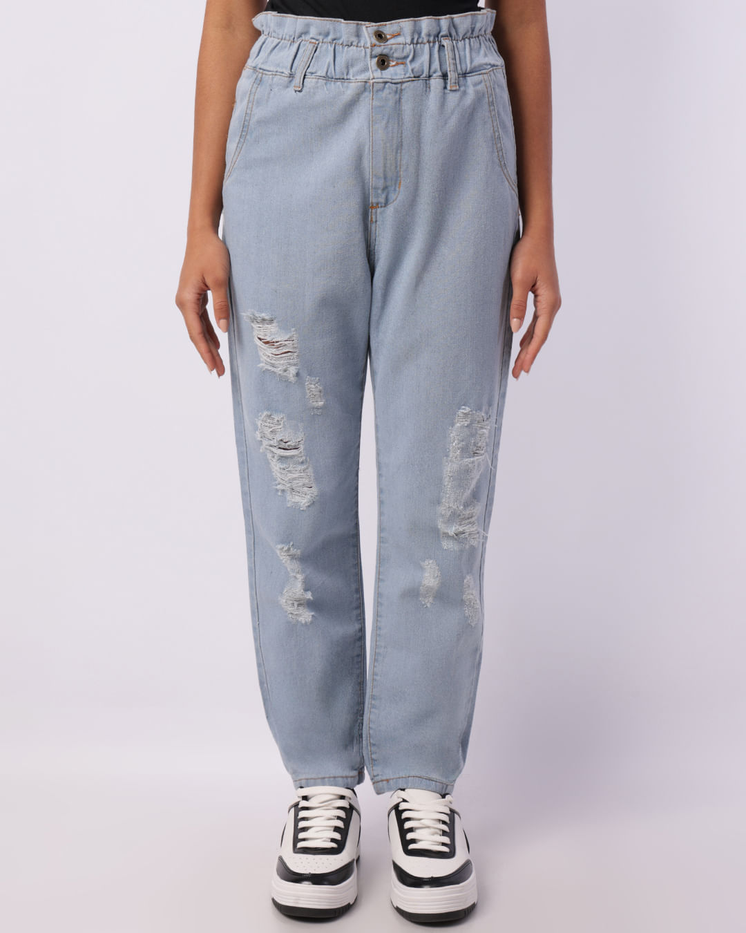 Calça Jeans Feminina Clochard Destroyed Azul Claro-1750087298802