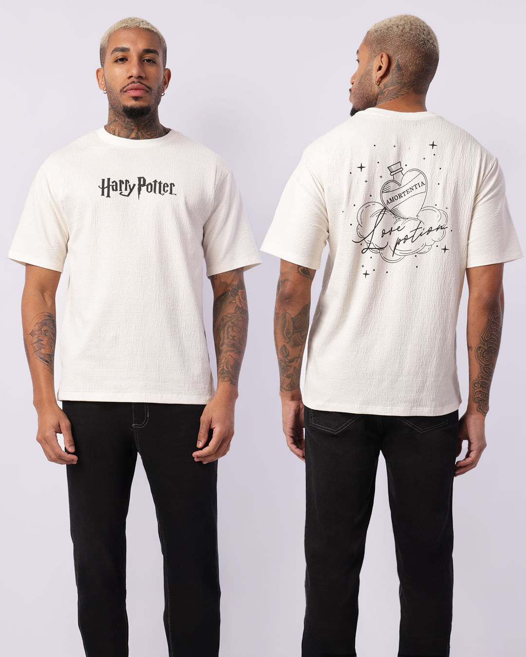 Camiseta Masculina Harry Potter Texturizada Off White