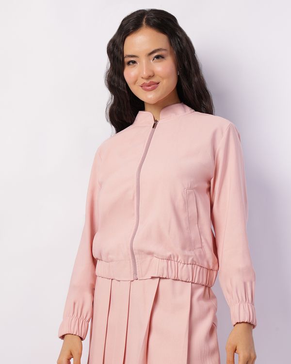 Jaqueta Feminina Bomber Viscose com Bolsos Rosa M