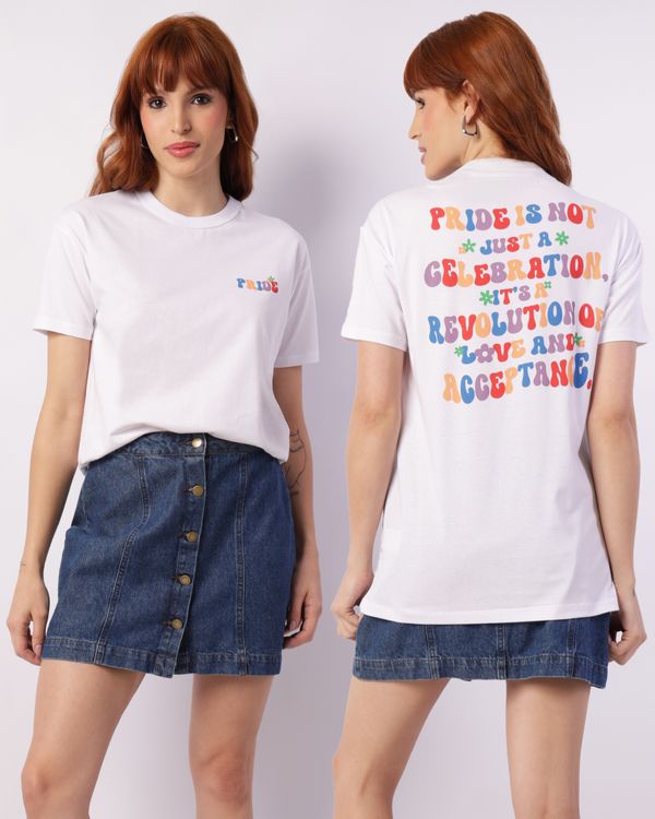 Camiseta Feminina Manga Curta Estampa Pride Branca G