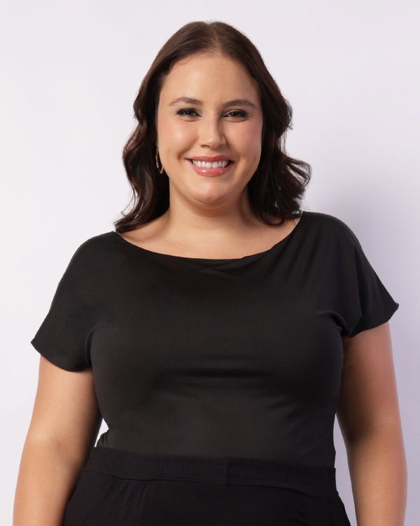 Blusa Plus Size Feminina com Recorte Vazado Preta G3