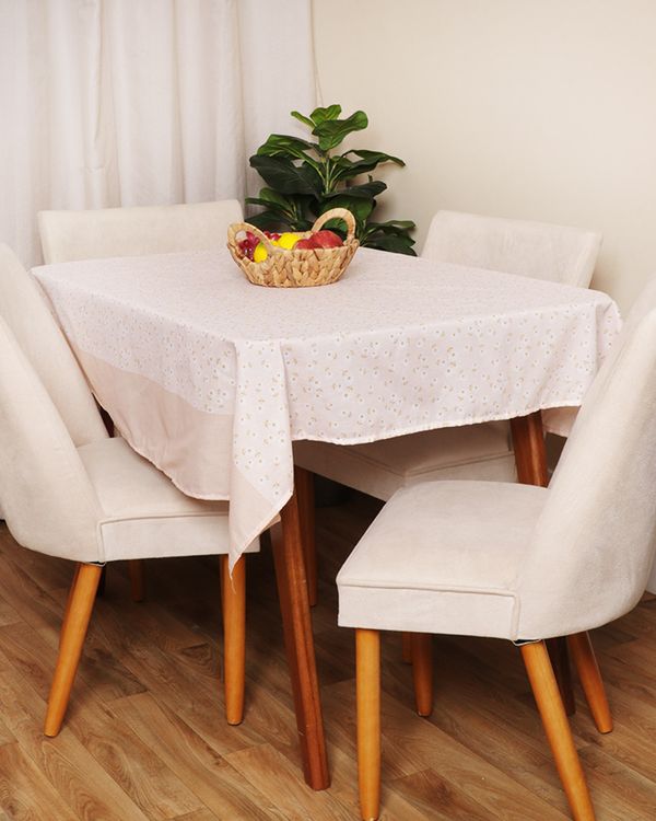 Toalha De Mesa Quadrada 140cm x 140cm Teka Floral Bege UN