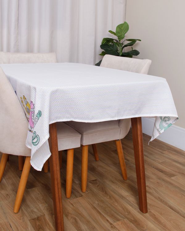 Toalha de Mesa Quadrada 140cm x 140cm Estampa Galos Branca Teka UN