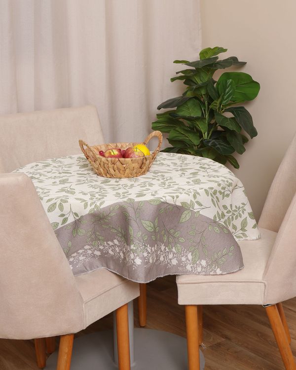 Toalha De Mesa Redonda Raner Estampa Folhagens Off White UN