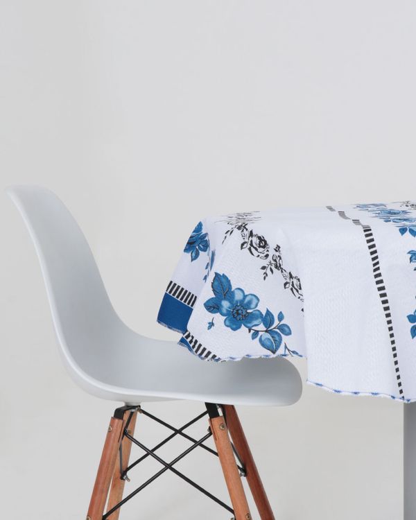 Toalha de Mesa Redonda Estampa Floral Azul UN
