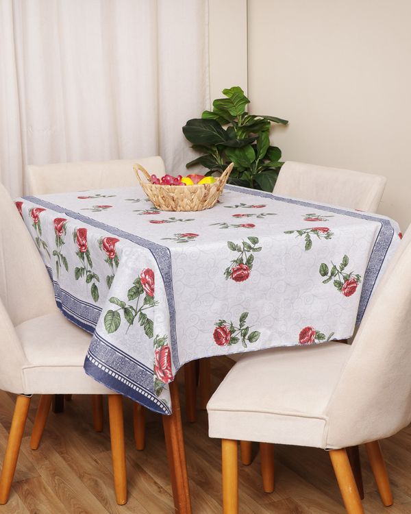 Toalha de Mesa Retangular 135cm x 195cm Estampa Floral Branca UN