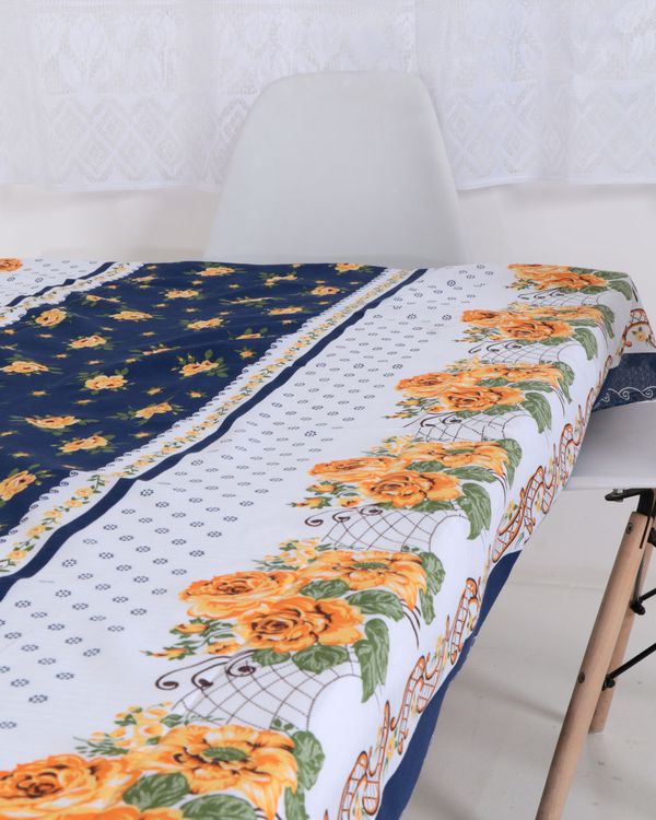 Toalha de Mesa Retangular 1,95mx1,35m Floral Branca UN