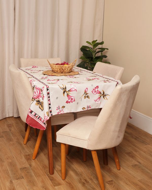 Toalha de Mesa Retangular BAT Estampa Floral Off White UN