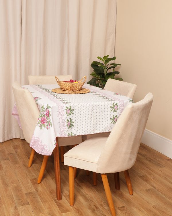 Toalha de Mesa BAT Retangular Estampa Floral Off White UN