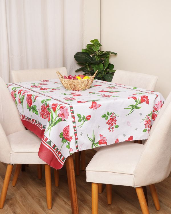 Toalha de Mesa Retangular 135cm x 195cm Estampa Floral Vermelha UN