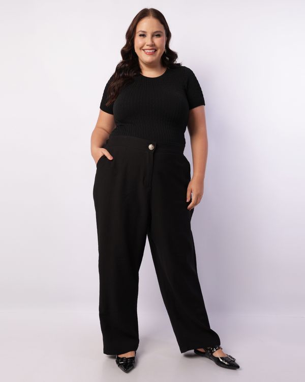 Calça Plus Size Feminina Reta com Bolsos Preta G1