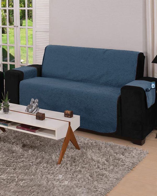 Kit Protetor Sofá 2 e 3 Lugares Chenille Branyl Azul UN