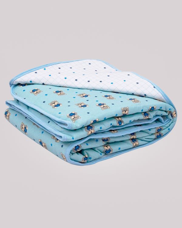 Edredom Infantil Berço Malha 100% Ursinho Algodão Bublim Baby Azul UN
