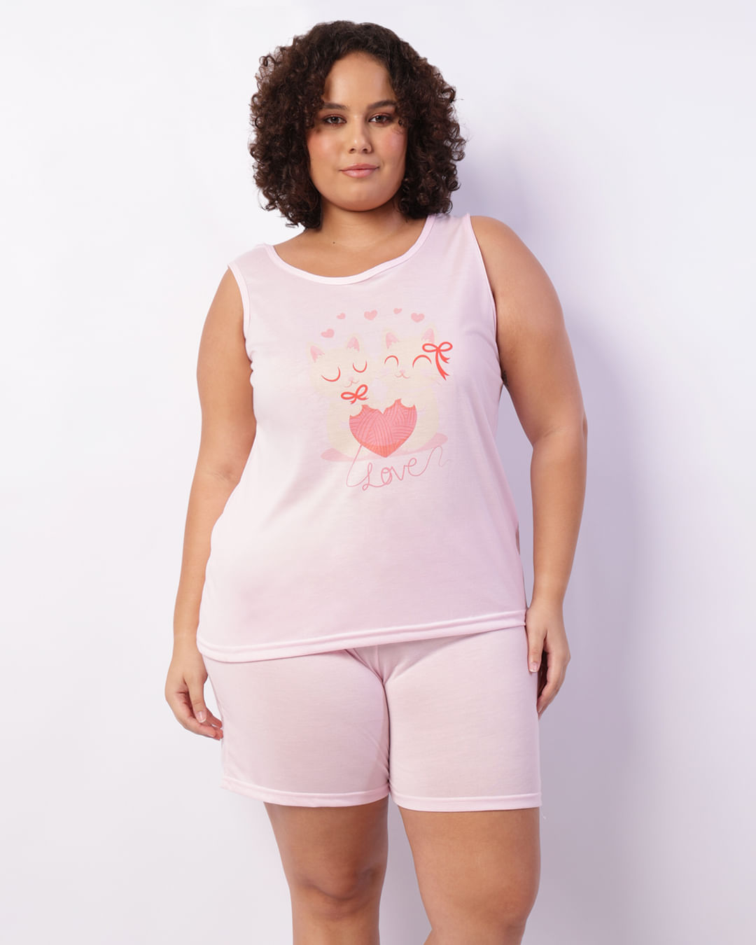 Pijama Plus Size Feminino Curto Estampa Frontal Rosa
