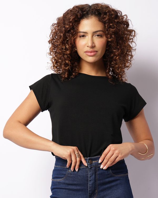 Blusa Feminina Manga Curta Aplicação De Metal Preta P