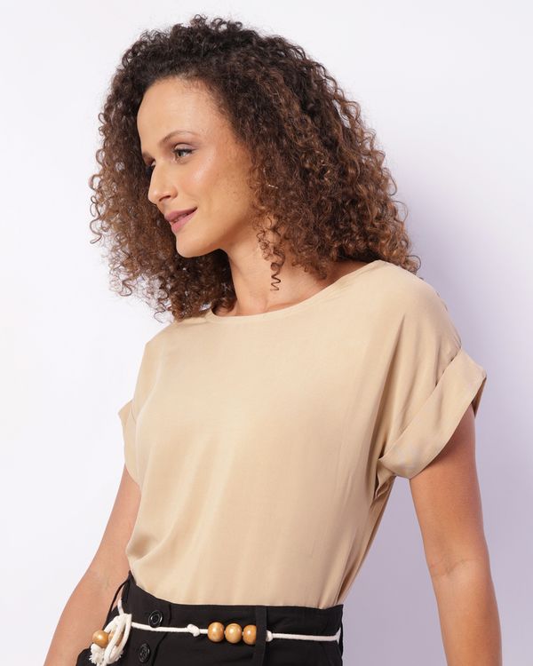 Blusa Feminina Viscose Manga Curta Dobrada Bege G