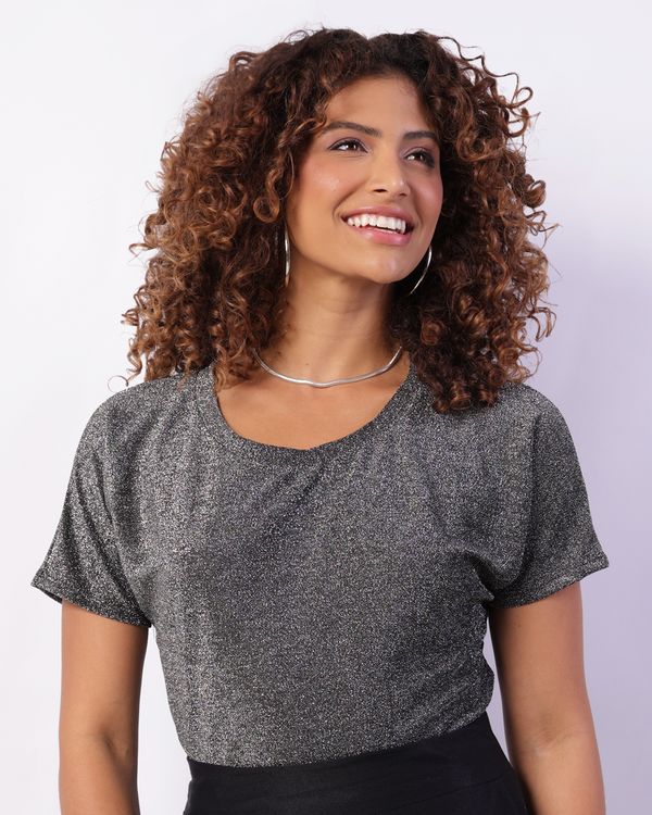 Blusa Feminina Manga Curta Lurex Cinza G