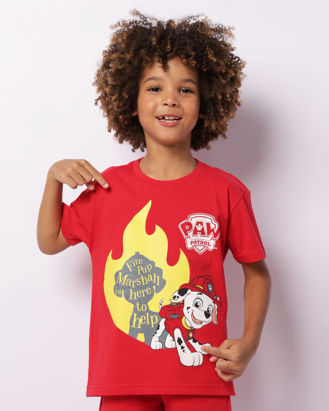 Camiseta Infantil Marshall Patrulha Canina Manga Curta Vermelha