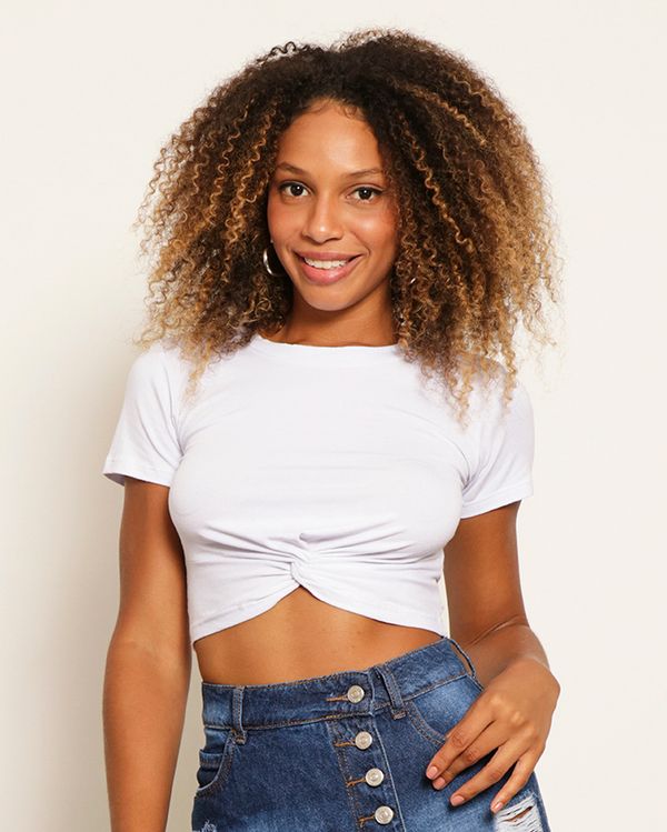 Blusa Feminina Cropped Manga Curta Com Recorte Branca M