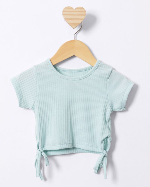 Blusa Bebê Cropped Canelada Amarração Lateral Verde 3
