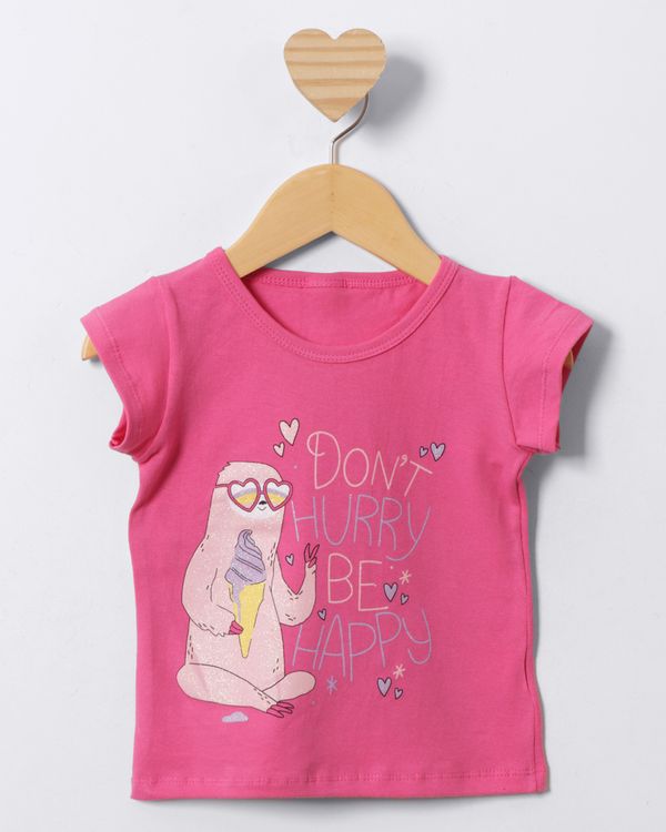 Blusa Bebê Estampa Bicho Glitter Manga Curta Rosa 3