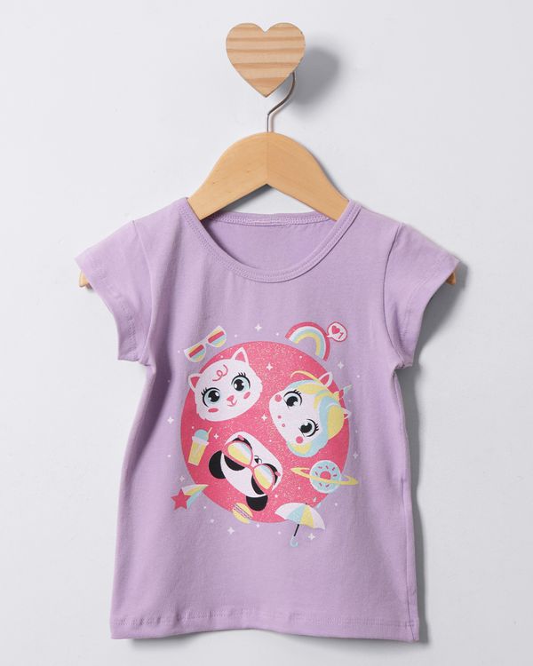 Blusa Bebê Estampa Frontal Manga Curta Lilás 3