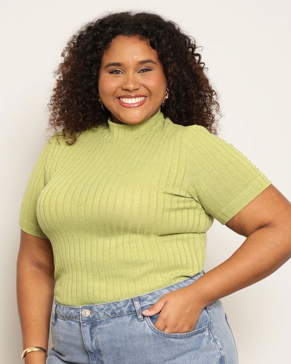 Blusa Plus Size Feminina Canelada Gola Alta Verde G3