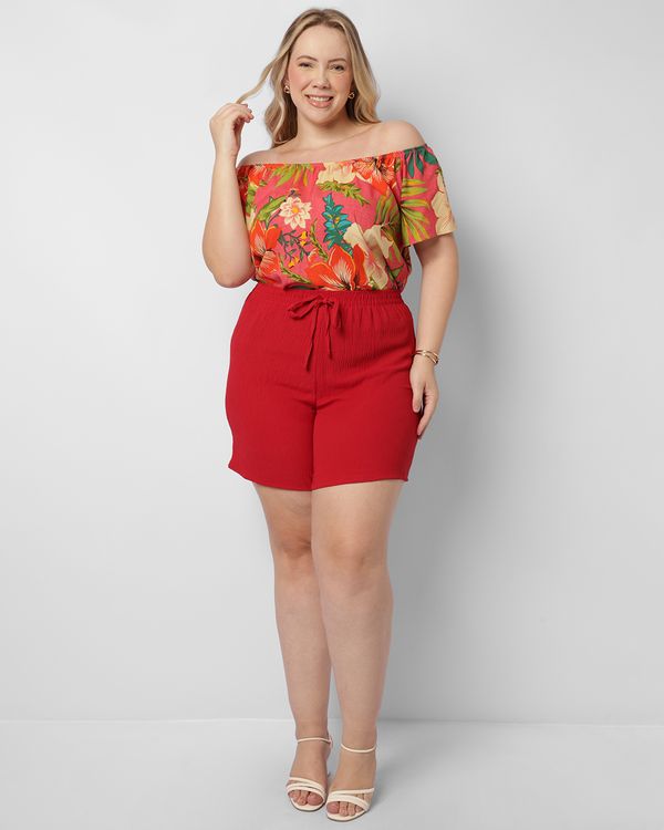 Short Plus Size Feminino Curto Texturizado Vermelho G3