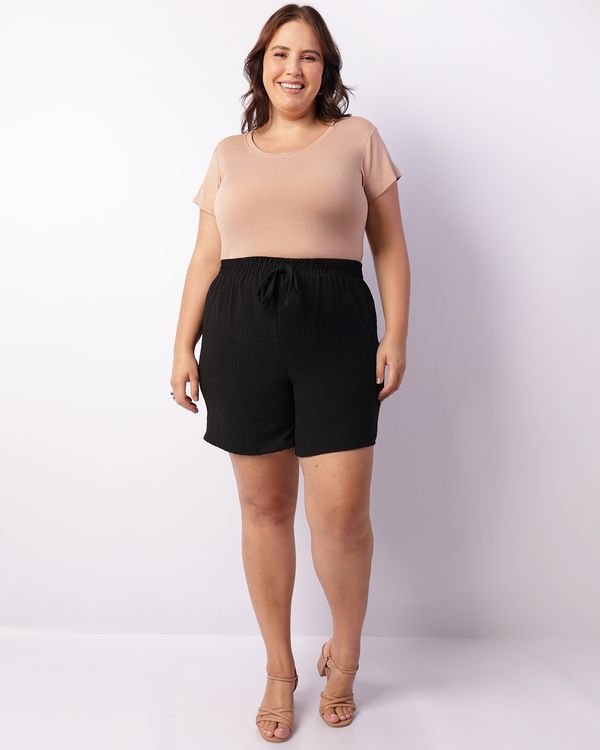 Short Plus Size Feminino Curto Texturizado Preto G3