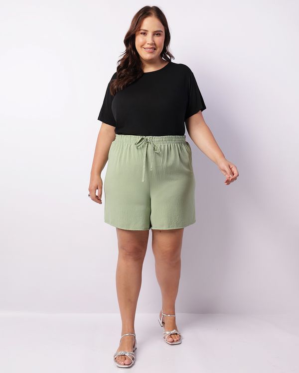 Short Plus Size Feminino Curto Texturizado Verde G1