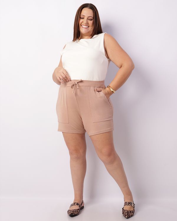 Short Plus Size Feminino Viscose Curto Bege G2