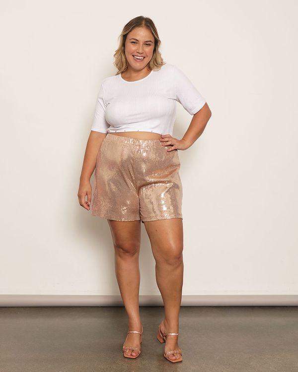 Short Plus Size Feminino Berry & Co. Curto Paetê Cobre G2