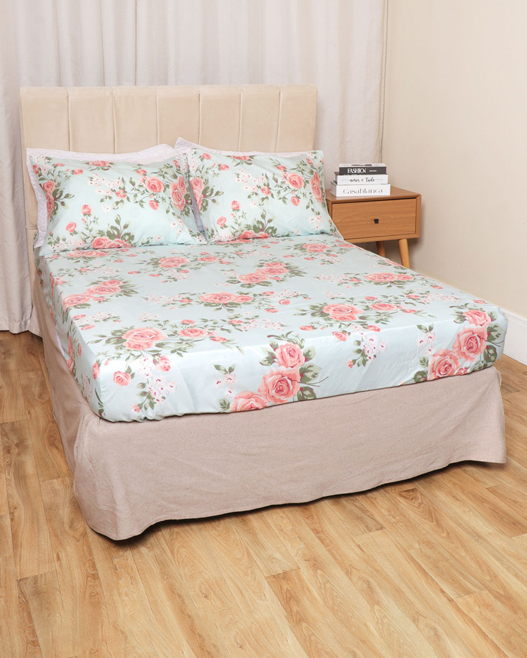 Jg-De-Cama-King-3-Pcs-Romantico---Verde-Floral