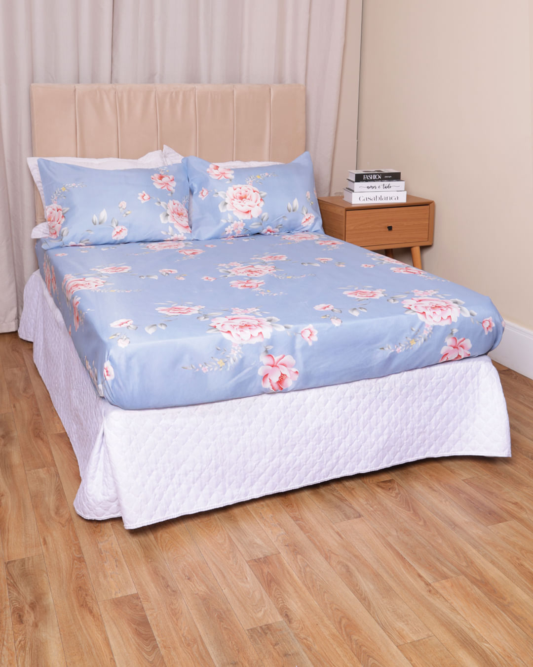 Jg-De-Cama-Queen-3-Pcs-Romantico---Azul-Floral