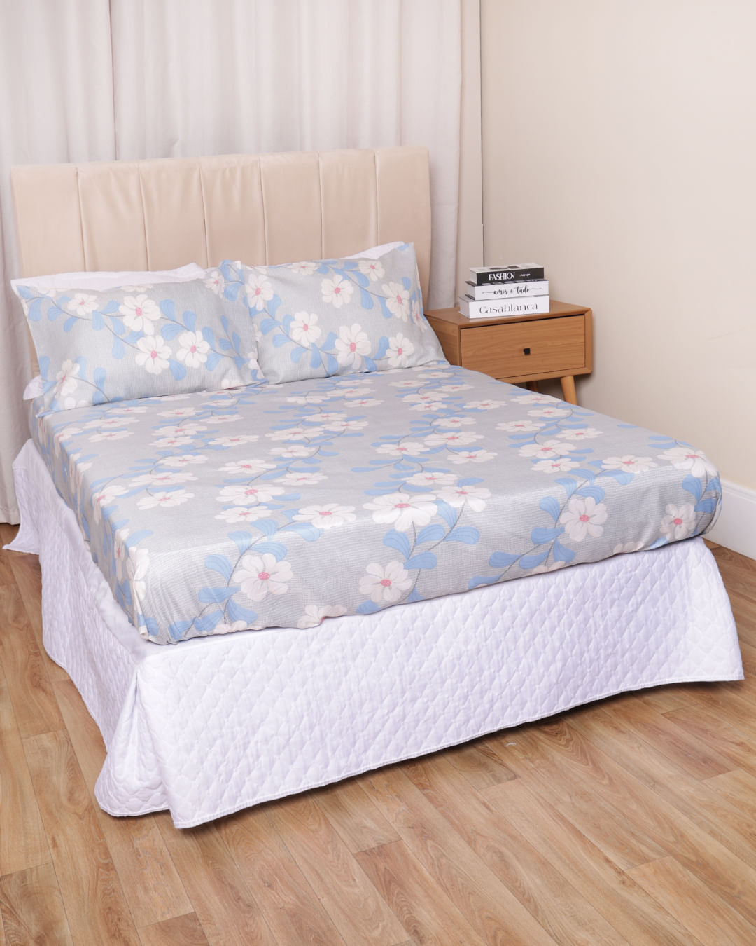 Jg-De-Cama-Queen-3-Pcs-Romantico---Cinza-Floral
