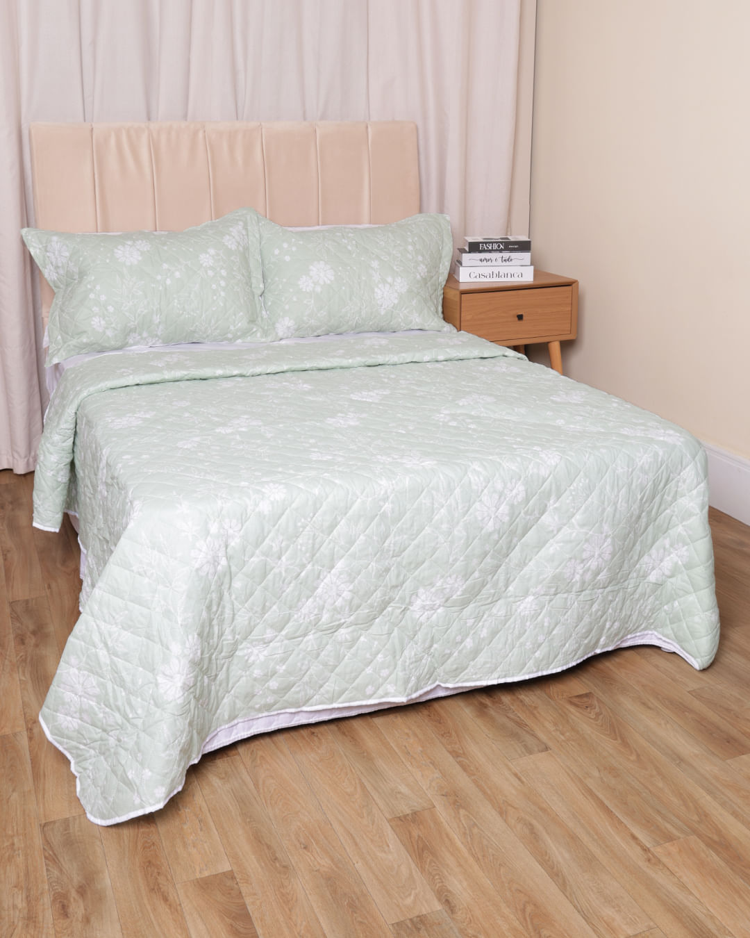 Kit-Colcha-Algodao-200-X-250---Verde-Floral