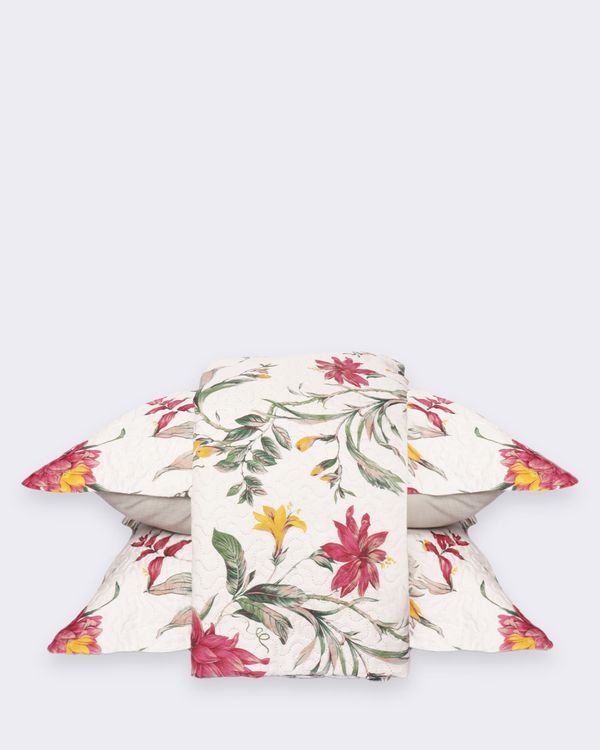Kit Colcha Queen Plumagem 3 Peças Estampa Floral Branco UN