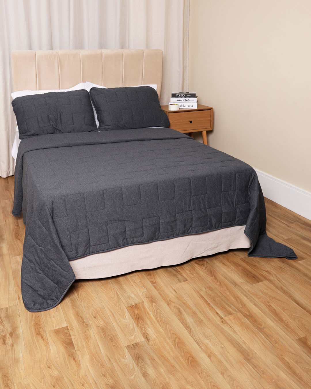 Cobre-Leito-Queen-3-Pcs---Cinza-Escuro