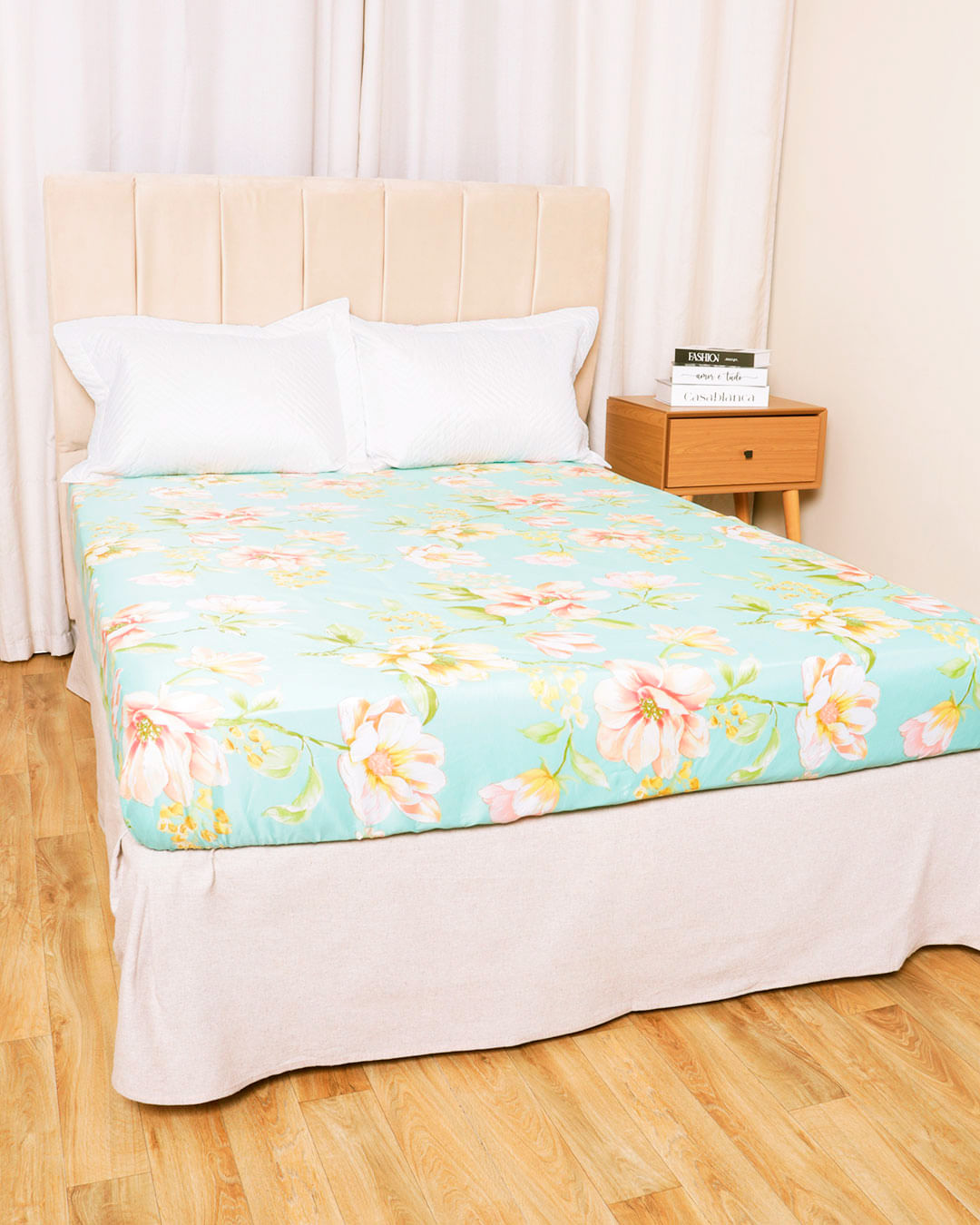 Lencol-Avulso-Casal-C-Elast-Romantico---Verde-Floral