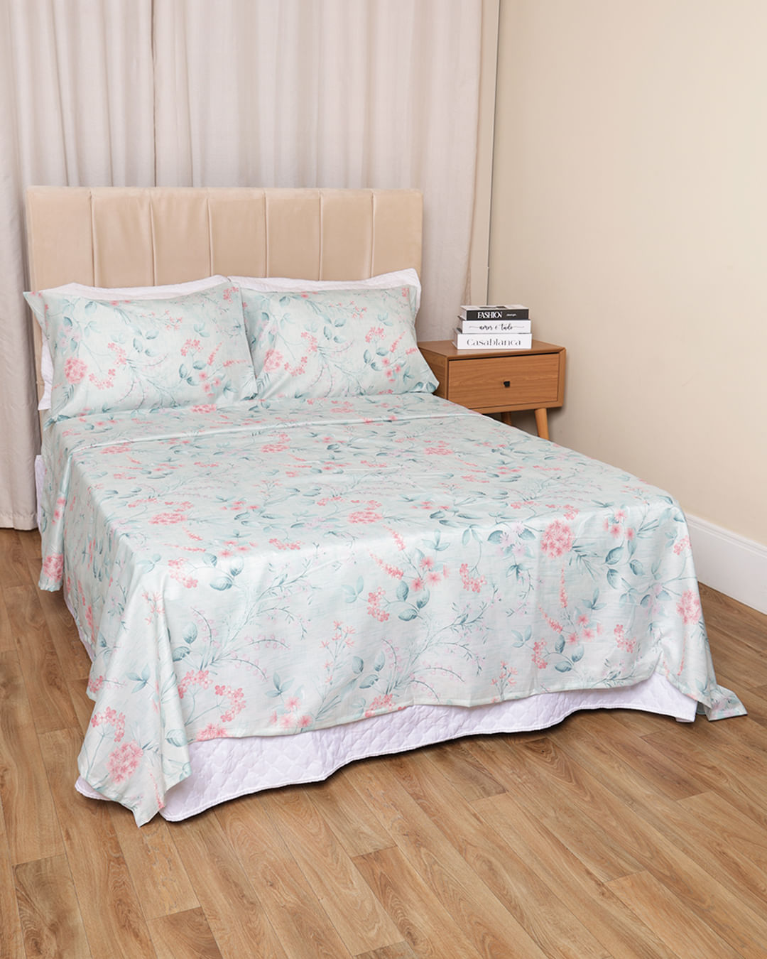 Jogo-De-Cama-Queen-–-4-Pecas---Verde-Floral